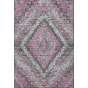 HomeRoots 8' Washable Round Rug in Blush, Charcoal & Gray Diamond Design – UV Protected & Family-Friendly! 707050