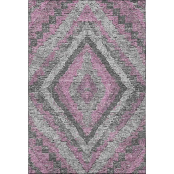 HomeRoots 8' Washable Round Rug in Blush, Charcoal & Gray Diamond Design – UV Protected & Family-Friendly! 707050
