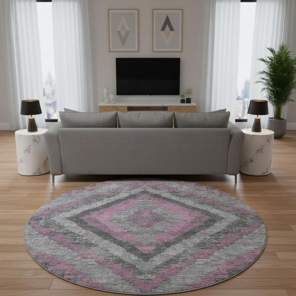 HomeRoots 8' X 10' Stylish Blush and Gray Diamond Area Rug - Washable, UV Protected, Perfect for Family Homes 707051