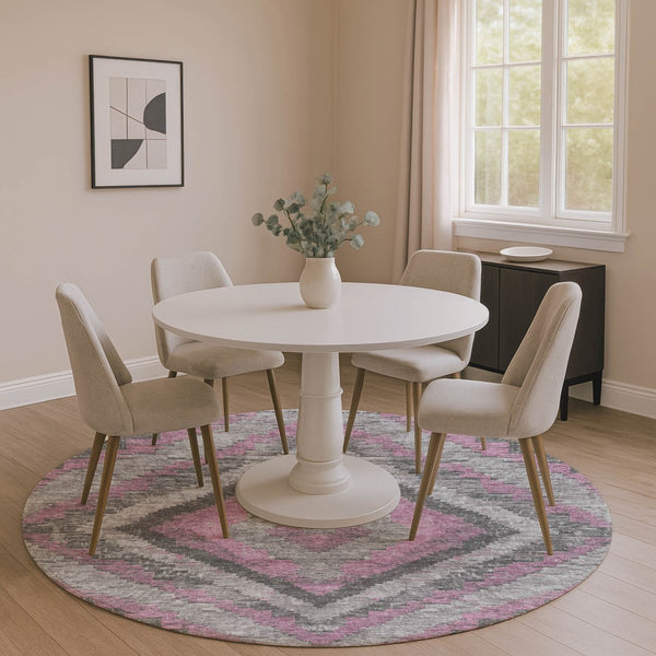 HomeRoots 8' X 10' Stylish Blush and Gray Diamond Area Rug - Washable, UV Protected, Perfect for Family Homes 707051