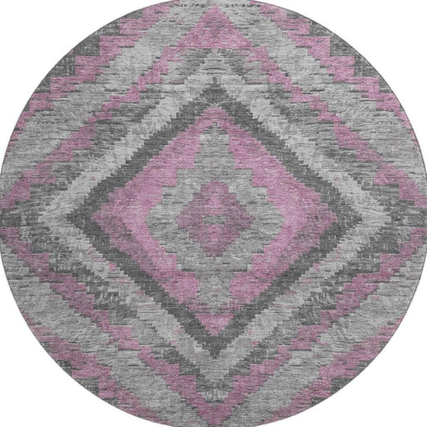 HomeRoots 8' X 10' Stylish Blush and Gray Diamond Area Rug - Washable, UV Protected, Perfect for Family Homes 707051