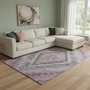 HomeRoots 9' X 12' Stylish Blush Charcoal Diamond Area Rug - Washable, UV Protected, Perfect for High Traffic Areas 707052