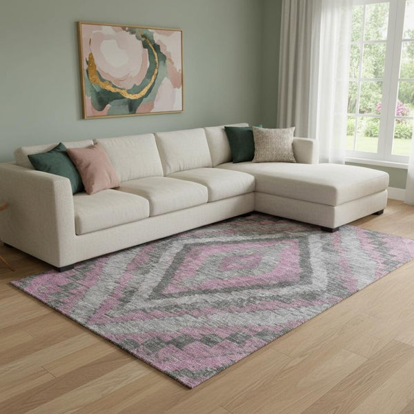 HomeRoots 9' X 12' Stylish Blush Charcoal Diamond Area Rug - Washable, UV Protected, Perfect for High Traffic Areas 707052