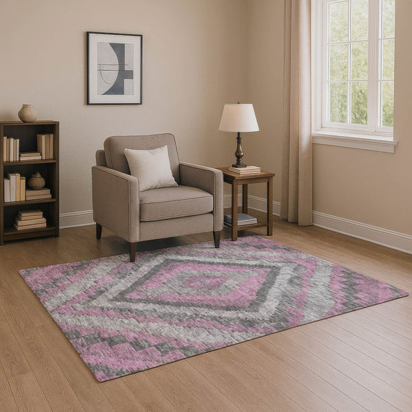 HomeRoots 9' X 12' Stylish Blush Charcoal Diamond Area Rug - Washable, UV Protected, Perfect for High Traffic Areas 707052