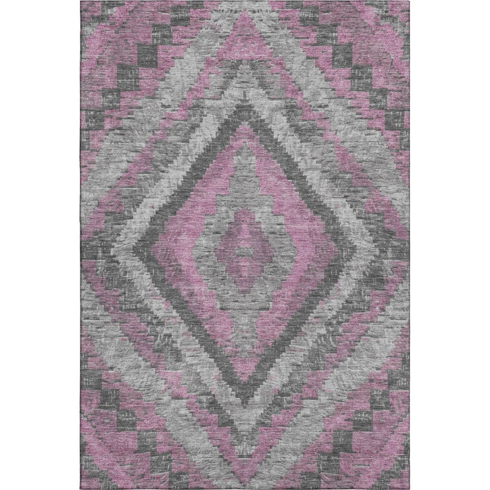 HomeRoots 9' X 12' Stylish Blush Charcoal Diamond Area Rug - Washable, UV Protected, Perfect for High Traffic Areas 707052