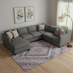 HomeRoots 10' X 14' Stylish Blush Charcoal Gray Diamond Washable Area Rug with UV Protection for Busy Homes 707053