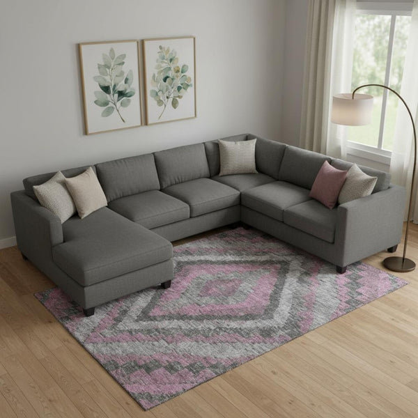 HomeRoots 10' X 14' Stylish Blush Charcoal Gray Diamond Washable Area Rug with UV Protection for Busy Homes 707053