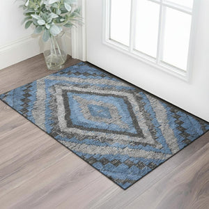 HomeRoots 5' X 8' Stylish Blue Charcoal Gray Diamond Area Rug - Washable, UV Protected for High-Traffic Spaces 707055