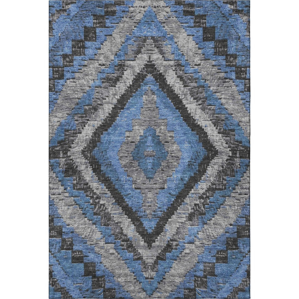 HomeRoots 5' X 8' Stylish Blue Charcoal Gray Diamond Area Rug - Washable, UV Protected for High-Traffic Spaces 707055