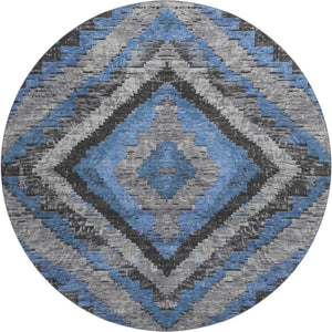 HomeRoots 8' X 10' Blue Charcoal & Gray Diamond Rug – Durable, Washable, UV-Protected for Family Spaces! 707057