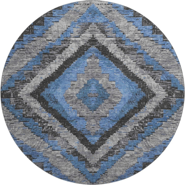 HomeRoots 8' X 10' Blue Charcoal & Gray Diamond Rug – Durable, Washable, UV-Protected for Family Spaces! 707057