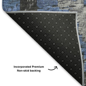 HomeRoots 8' X 10' Blue Charcoal & Gray Diamond Rug – Durable, Washable, UV-Protected for Family Spaces! 707057