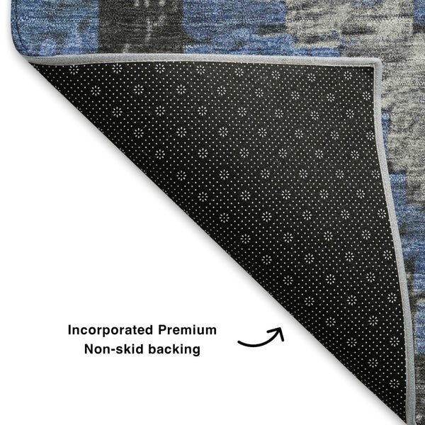 HomeRoots 8' X 10' Blue Charcoal & Gray Diamond Rug – Durable, Washable, UV-Protected for Family Spaces! 707057