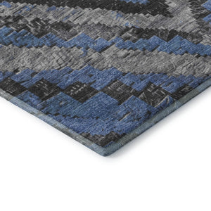 HomeRoots 8' X 10' Blue Charcoal & Gray Diamond Rug – Durable, Washable, UV-Protected for Family Spaces! 707057