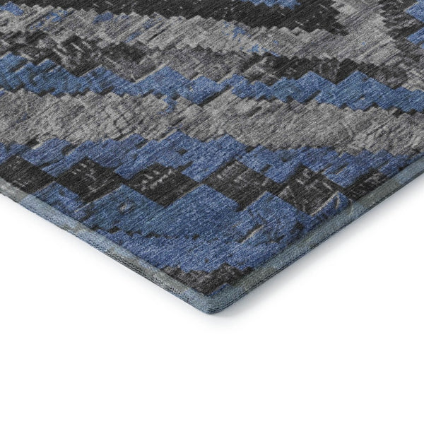HomeRoots 8' X 10' Blue Charcoal & Gray Diamond Rug – Durable, Washable, UV-Protected for Family Spaces! 707057