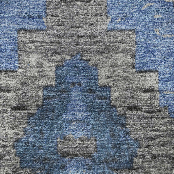 HomeRoots 8' X 10' Blue Charcoal & Gray Diamond Rug – Durable, Washable, UV-Protected for Family Spaces! 707057