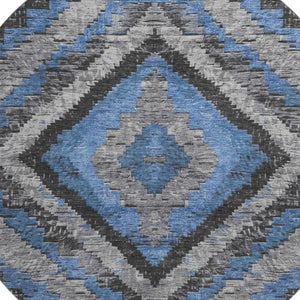 HomeRoots 8' X 10' Blue Charcoal & Gray Diamond Rug – Durable, Washable, UV-Protected for Family Spaces! 707057