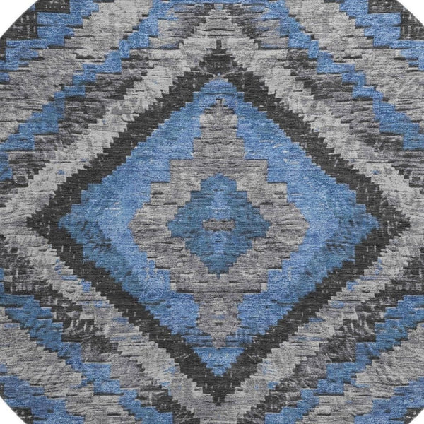 HomeRoots 8' X 10' Blue Charcoal & Gray Diamond Rug – Durable, Washable, UV-Protected for Family Spaces! 707057