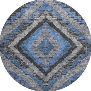 HomeRoots 8' X 10' Blue Charcoal & Gray Diamond Rug – Durable, Washable, UV-Protected for Family Spaces! 707057