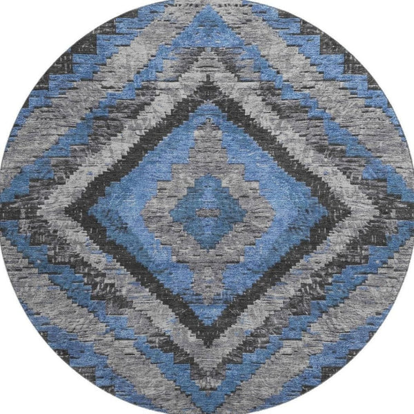HomeRoots 8' X 10' Blue Charcoal & Gray Diamond Rug – Durable, Washable, UV-Protected for Family Spaces! 707057