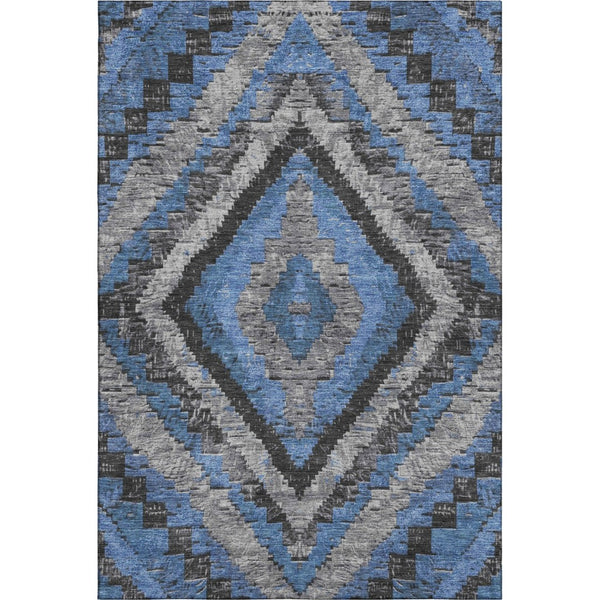 HomeRoots 9' X 12' Washable Area Rug in Blue, Charcoal & Gray Diamond Design with UV Protection for Homes 707058