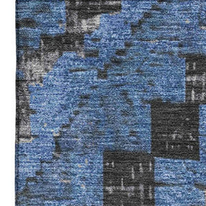 HomeRoots 9' X 12' Washable Area Rug in Blue, Charcoal & Gray Diamond Design with UV Protection for Homes 707058