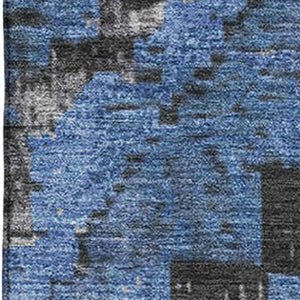 HomeRoots 10' Diamond Washable Area Rug in Blue, Charcoal & Gray - Durable, Stain Resistant, UV Protected Design 707059