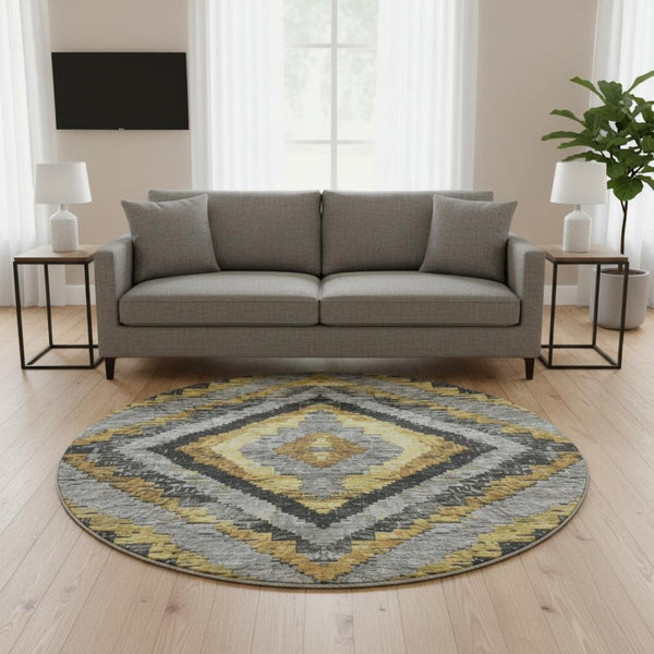 HomeRoots 8' X 10' Stylish Gold Charcoal Gray Diamond Washable Area Rug - UV Protected, Stain Resistant, Durable 707063