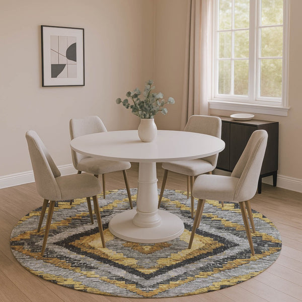HomeRoots 8' X 10' Stylish Gold Charcoal Gray Diamond Washable Area Rug - UV Protected, Stain Resistant, Durable 707063