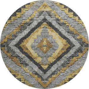HomeRoots 8' X 10' Stylish Gold Charcoal Gray Diamond Washable Area Rug - UV Protected, Stain Resistant, Durable 707063