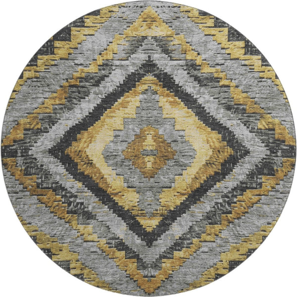HomeRoots 8' X 10' Stylish Gold Charcoal Gray Diamond Washable Area Rug - UV Protected, Stain Resistant, Durable 707063