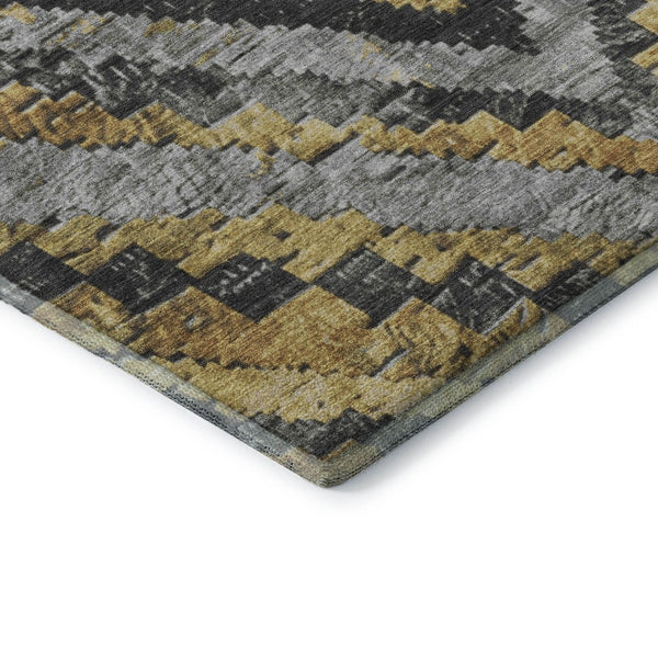 HomeRoots 8' X 10' Stylish Gold Charcoal Gray Diamond Washable Area Rug - UV Protected, Stain Resistant, Durable 707063
