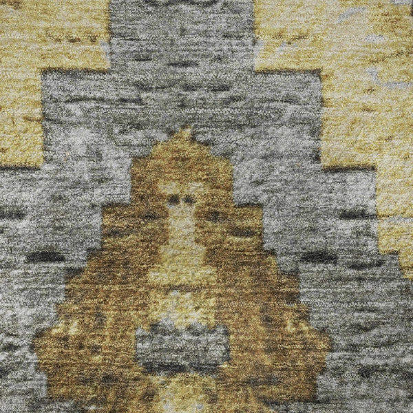 HomeRoots 8' X 10' Stylish Gold Charcoal Gray Diamond Washable Area Rug - UV Protected, Stain Resistant, Durable 707063