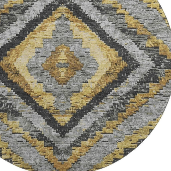 HomeRoots 8' X 10' Stylish Gold Charcoal Gray Diamond Washable Area Rug - UV Protected, Stain Resistant, Durable 707063