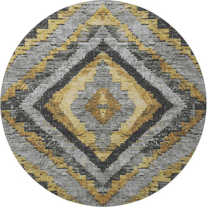 HomeRoots 8' X 10' Stylish Gold Charcoal Gray Diamond Washable Area Rug - UV Protected, Stain Resistant, Durable 707063