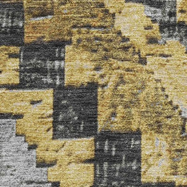 HomeRoots 9' X 12' Gold Charcoal Gray Diamond Washable Area Rug - UV Protected, Stain-Resistant & Durable Design 707064