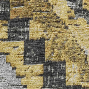 HomeRoots 10' X 14' Gold Charcoal Gray Diamond Area Rug - Washable, UV Protected, Durable & Stylish for Homes 707065