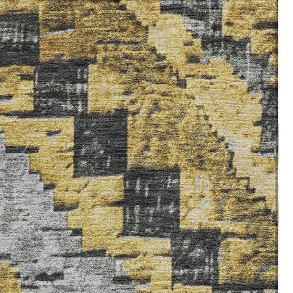 HomeRoots 10' X 14' Gold Charcoal Gray Diamond Area Rug - Washable, UV Protected, Durable & Stylish for Homes 707065