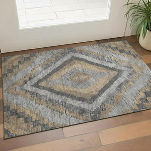 HomeRoots 5' X 8' Washable Diamond Area Rug in Khaki, Charcoal & Gray - Stain Resistant with UV Protection 707067