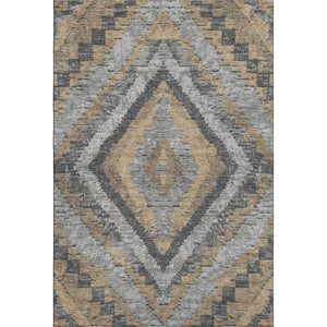 HomeRoots 5' X 8' Washable Diamond Area Rug in Khaki, Charcoal & Gray - Stain Resistant with UV Protection 707067