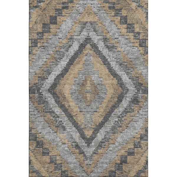 HomeRoots 5' X 8' Washable Diamond Area Rug in Khaki, Charcoal & Gray - Stain Resistant with UV Protection 707067
