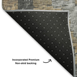 HomeRoots 5' X 8' Washable Diamond Area Rug in Khaki, Charcoal & Gray - Stain Resistant with UV Protection 707067