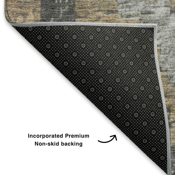 HomeRoots 5' X 8' Washable Diamond Area Rug in Khaki, Charcoal & Gray - Stain Resistant with UV Protection 707067