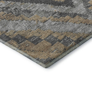 HomeRoots 5' X 8' Washable Diamond Area Rug in Khaki, Charcoal & Gray - Stain Resistant with UV Protection 707067