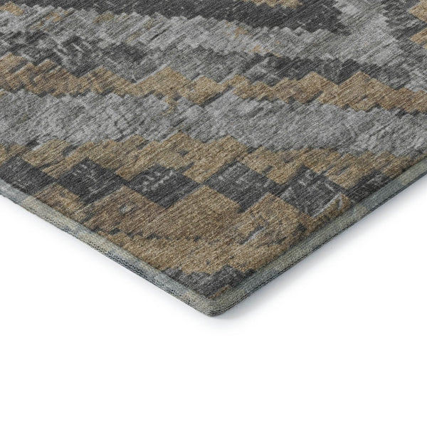 HomeRoots 5' X 8' Washable Diamond Area Rug in Khaki, Charcoal & Gray - Stain Resistant with UV Protection 707067