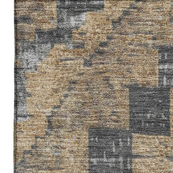 HomeRoots 5' X 8' Washable Diamond Area Rug in Khaki, Charcoal & Gray - Stain Resistant with UV Protection 707067