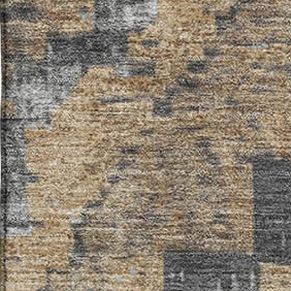 HomeRoots 8' Washable Round Rug in Khaki, Charcoal & Gray Diamond Design with UV Protection for Busy Homes 707068