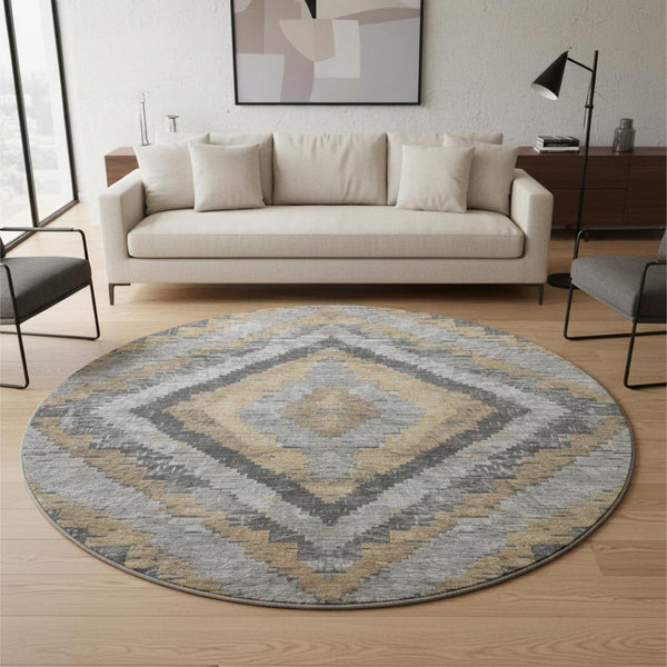 HomeRoots 8' X 10' Washable Area Rug - Stylish Khaki Charcoal Gray Diamond Design with UV Protection & Stain Resistance 707069