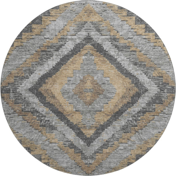 HomeRoots 8' X 10' Washable Area Rug - Stylish Khaki Charcoal Gray Diamond Design with UV Protection & Stain Resistance 707069