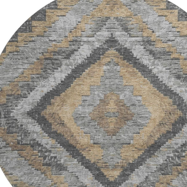 HomeRoots 8' X 10' Washable Area Rug - Stylish Khaki Charcoal Gray Diamond Design with UV Protection & Stain Resistance 707069